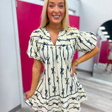 Just The Sweetest Bow Ribbon Dress - Cream &  Navy