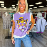 LSU Vintage Tiger-Licensed | Sequin Sleeveless Sweater
