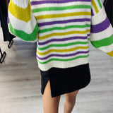 Here for the Beads Mardi Gras Stripe Sweater - Ivory