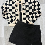 Checkered Top Bow Cardigan
