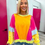 Catching Eyes Bright Colorful Pullover - Hot Pink Orange Lime