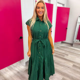 Green Midi with Gold Square Buttons