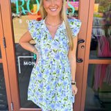 Blue Green Lightweight Floral Dress