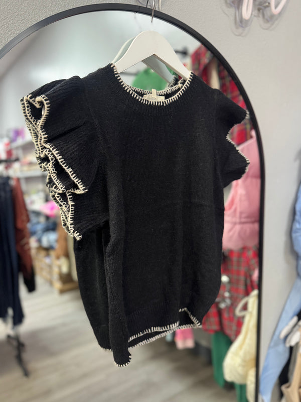 Black with Cream Contrast Stich Sweater