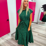Green Midi with Gold Square Buttons