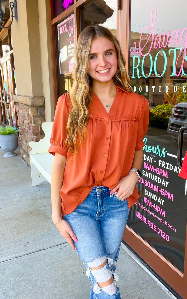 In the Breeze Braided Detail Top - Rust