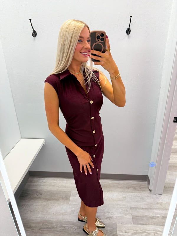 Just You and Me V-Neck Midi Shirt Dress