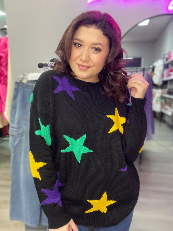 Star of Mardi Gras Sweater Black