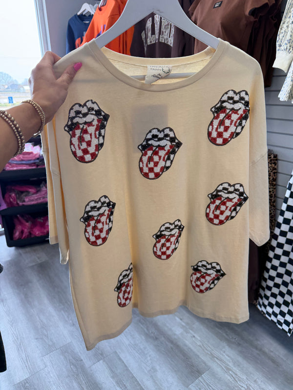 Rolling Stones Sequin Oversized Tee