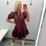 Drawn To You V-Neck Dress - Merlot
