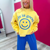 Reversible Graphic Mock-Neck Crop Sweatshirt Yellow