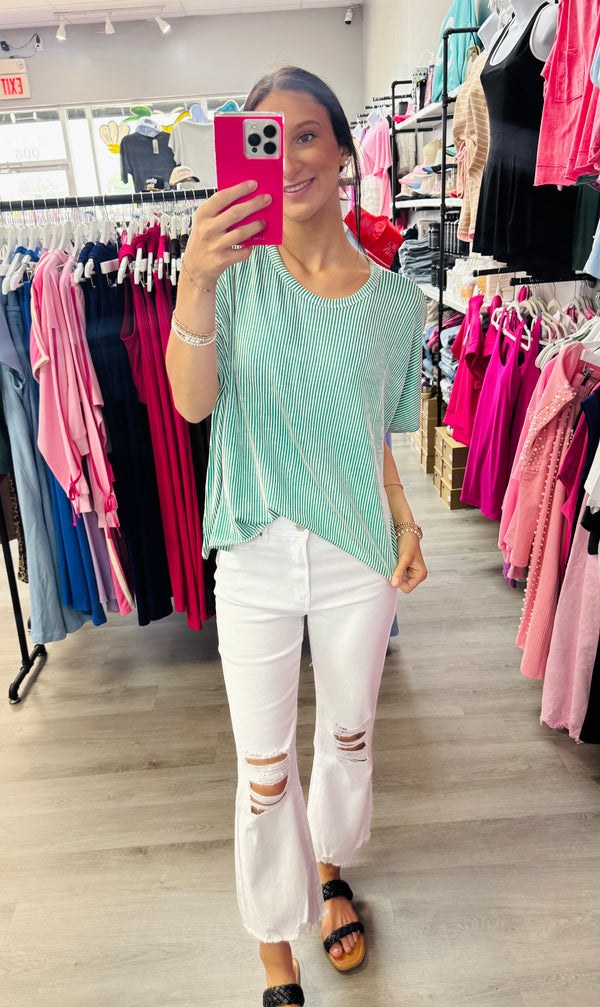 Ribbed Striped Oversized Short Sleeve Top