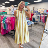 Sweet Talk Stripe Midi Dress Butter and Tan