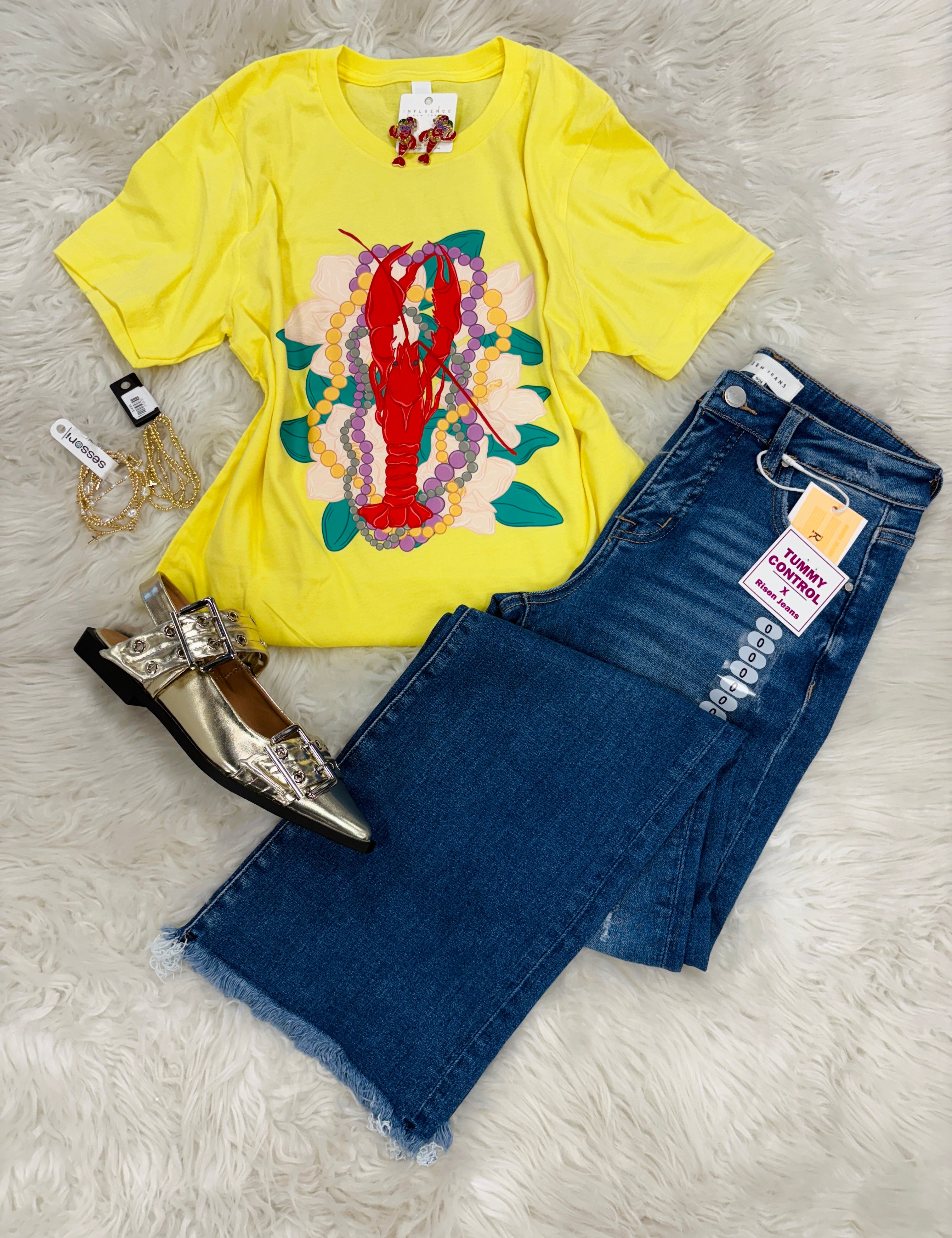 Mardi Gras Crawfish and Beads Magnolia T-Shirt