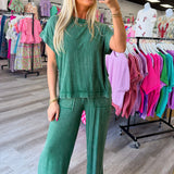 Everyday Ease Ribbed Acid Wash Rayon Top & Pants Set