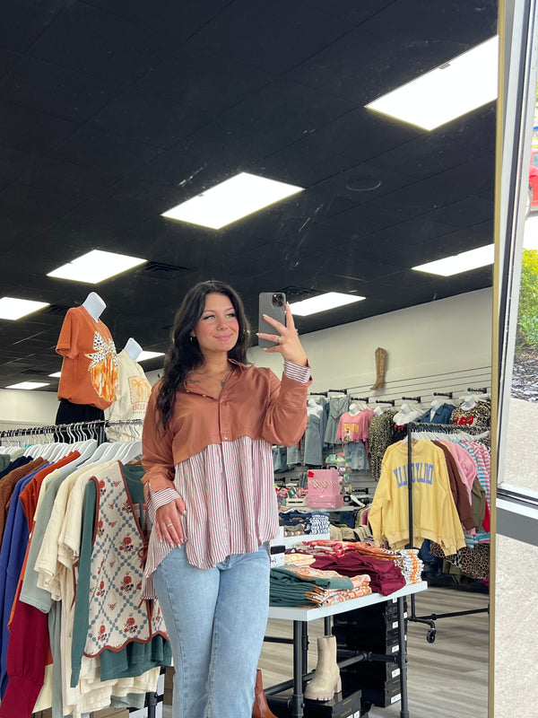 Rust Stripe Button Up