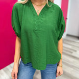 Braided Collar Detail Top Green