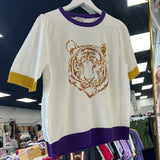 Sweater with Sequin Tiger Head