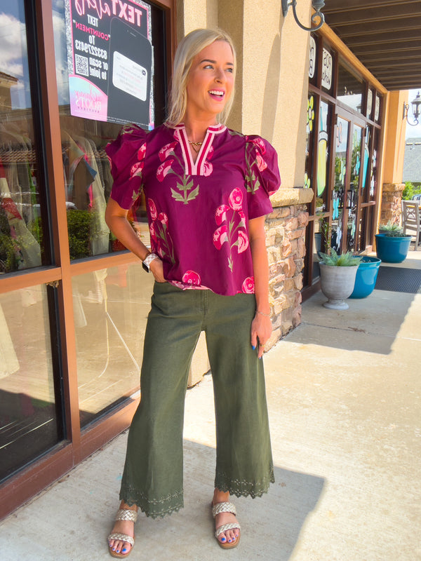 Days With You Embroidery Detail Pants - Olive