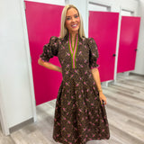 Fields of Floral Midi Dress Brown