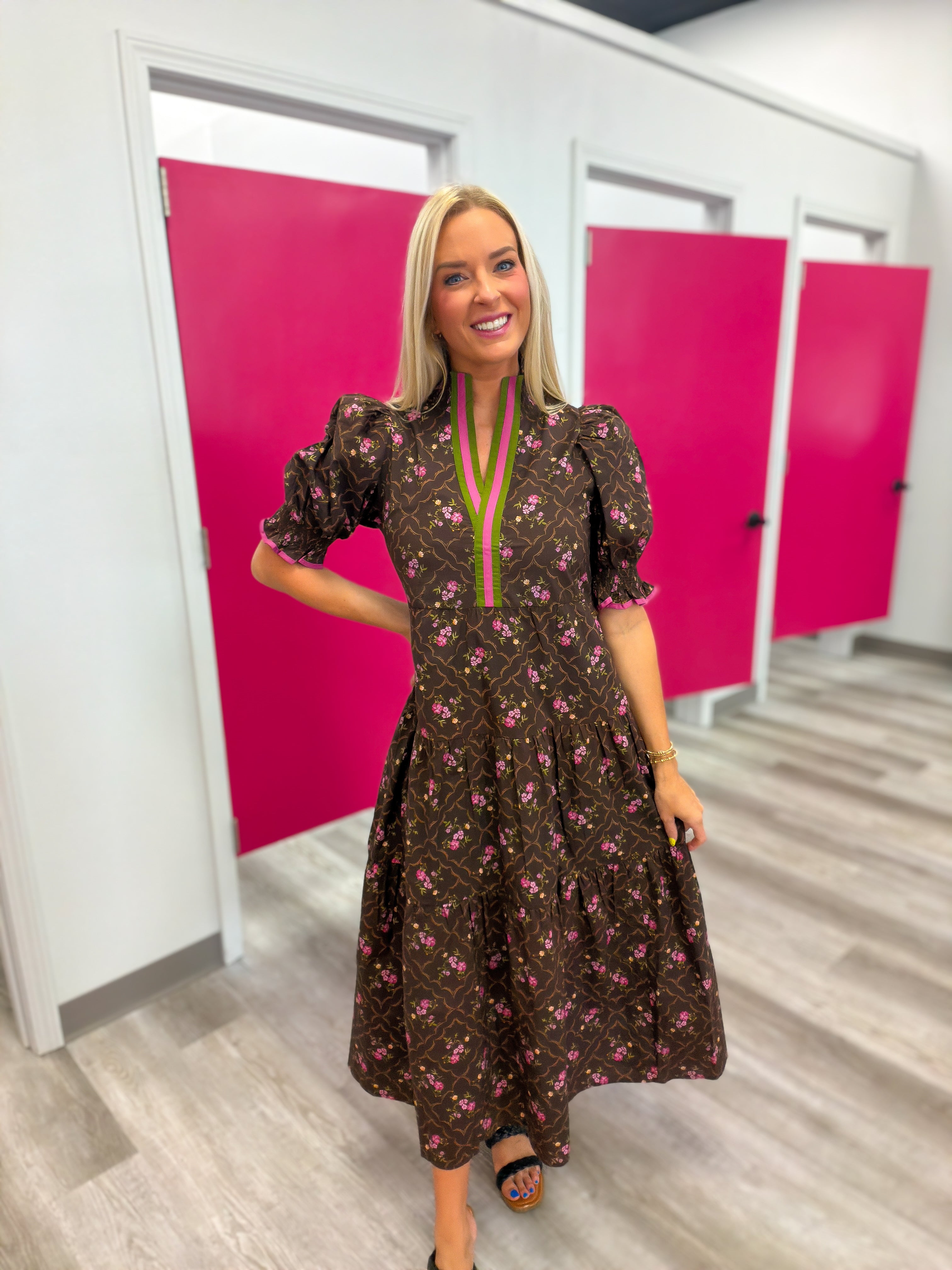 Fields of Floral Midi Dress Brown
