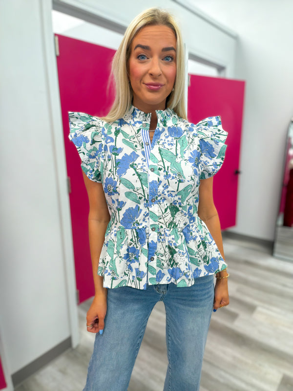 Spring Awakening Floral Top | Blue