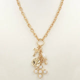 Gold Chain with Pearl Cross and Cross Charms 16"-18" Necklace