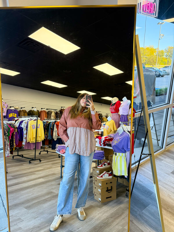 Rust Stripe Button Up