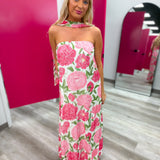 Strapless Floral Maxi Dress with Convertible Scarf | Pink
