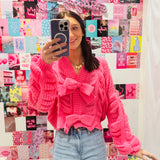 Just a Babe Cozy Pink Bow Knit Cardigan