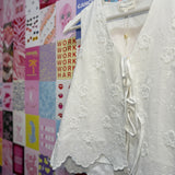 Floral Applique Tie Top White