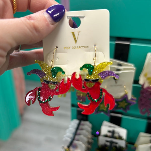 Mardi Gras Crawfish Earrings