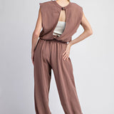 Chocolate Mineral Washed Open Back Jumpsuit