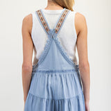 Lace Trim Overall Romper Light Blue