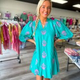 Teal Palm Mini Dress