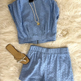 Baby Blue Embroidery Eyelet Sets