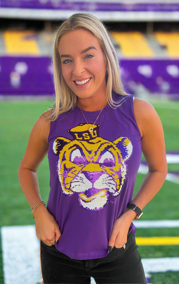 Lsu Vintage Tiger (Licensed) | Women's Sequin Tank Purple