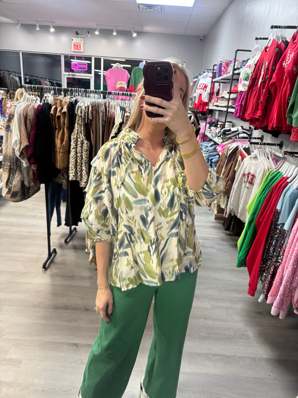 Olive Brush Stroke Top