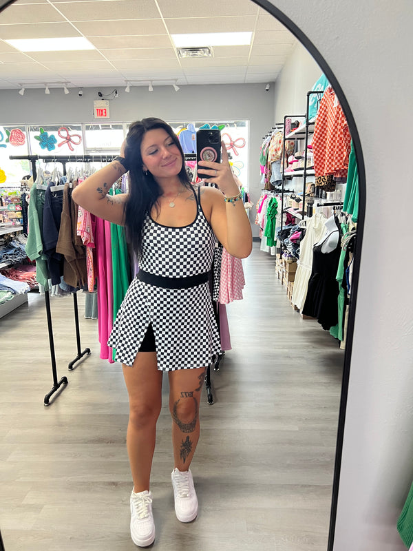 Checker Print Romper Dress