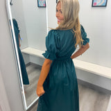 Nice to Meet You Teal Zip Midi Dress