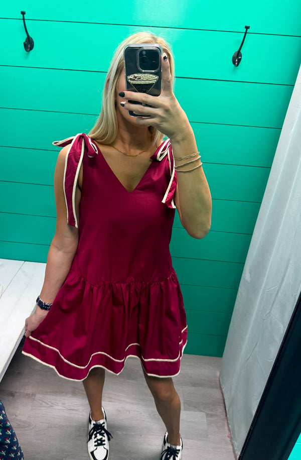 Sweet & Simple V Neck Crimson Dress