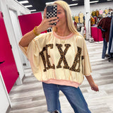 Leopard Print Texas Patchwork Overlock Stitch Top