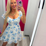 Floral Corset Detail Back Tie Mini Dress