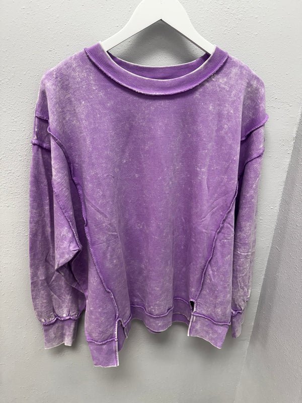 BLACK FRIDAY | Acid Wash F/terry Exposed-seam Sweatshirt TW-5249A