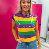 Time To Sparkle Mardi Gras Glitter Loose Fit Sleeveless Sweater