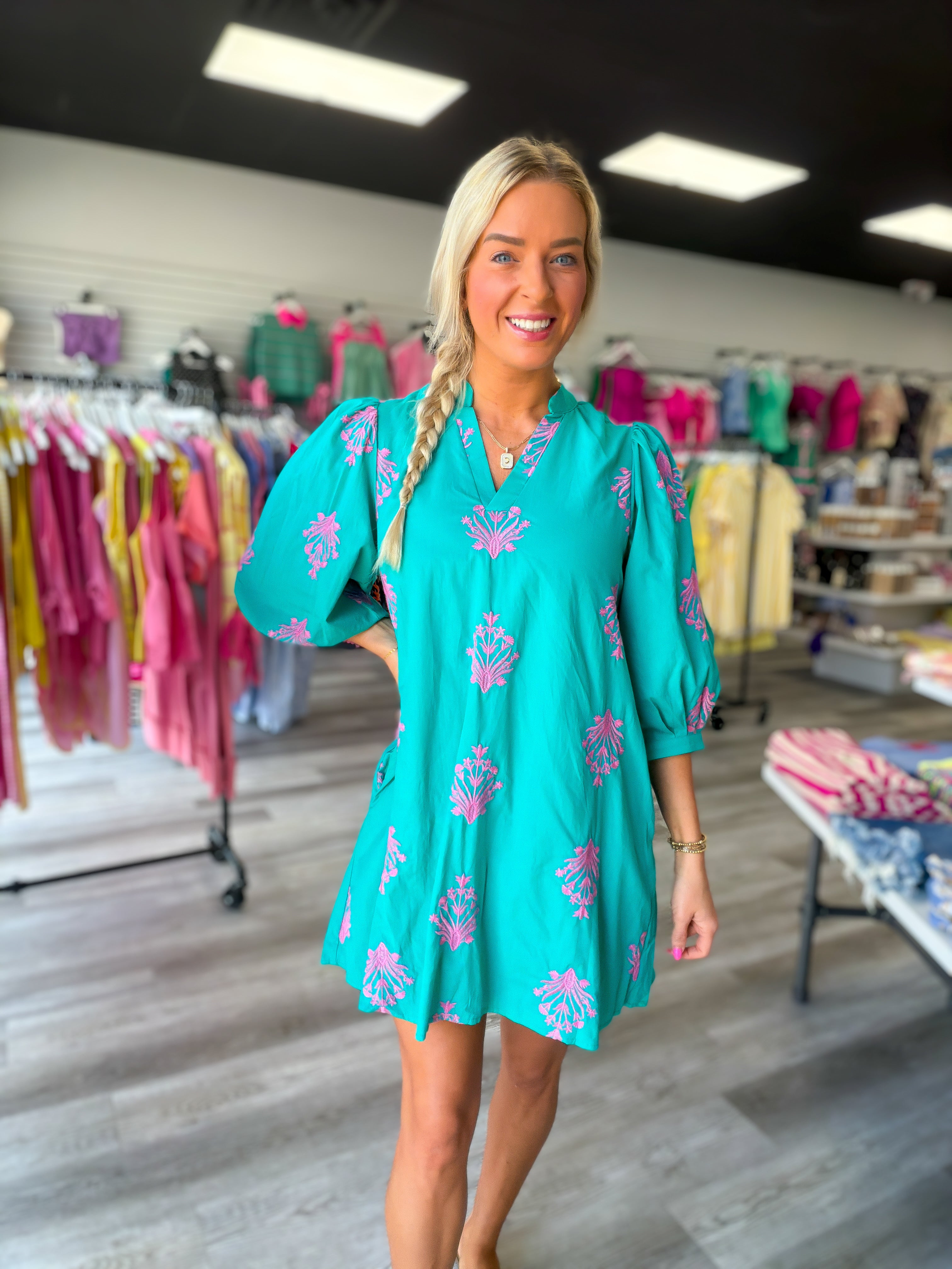 Teal Palm Mini Dress