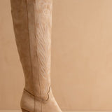 The Bronco Knee High Embordered Cowgirl Boots Almond