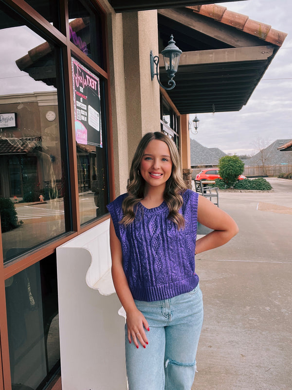 Metallic Purple Sleeveless Sweater