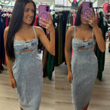Denim Cut Out Midi Dress