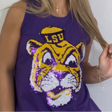 Lsu Vintage Tiger (Licensed) | Women's Sequin Tank Purple